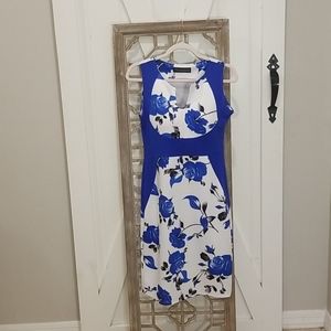 Blue and white bodycon dress